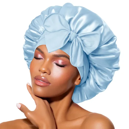 Vista 7 de BONNET QUEEN - Gorro de seda para dormir de BONNET QUEEN, gorro de satén para dormir con banda de amarre ajustable, para cabello rizado, de una sola