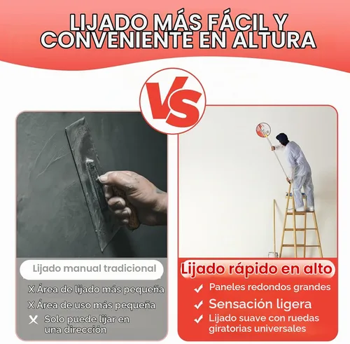 Vista 6 de Lijadora de poste mejorada para paneles de yeso, lijadora de pared para preparación de pintura, lijadora de paneles de yeso de 9 pulgadas con poste