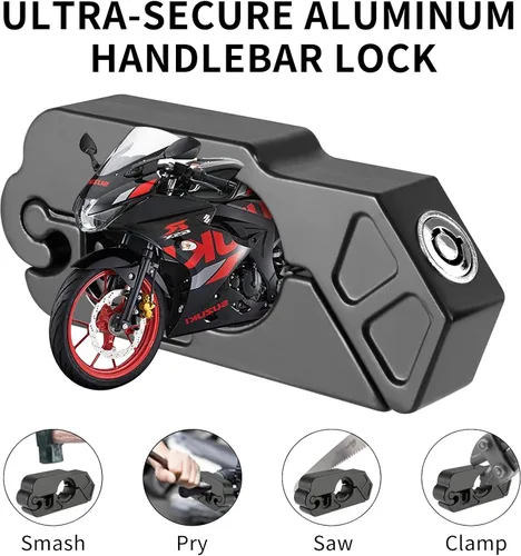 Vista 4 de Enmja Cerradura de agarre de motocicleta resistente, cerradura antirrobo para motocicletas, scooters, ciclomotores, cuatrimotos, motos todoterreno