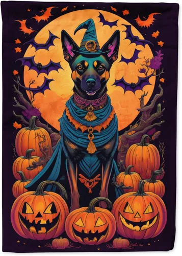 Vista 75 de Caroline's Treasures DAC1466GF - Bandera decorativa para jardín de Halloween de Affenpinscher Witchy para jardín, decoración para patio exterior