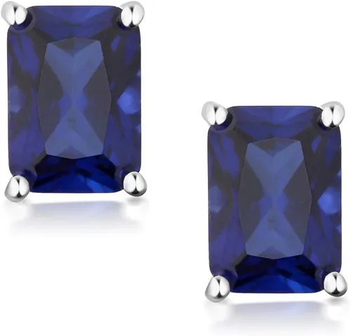 Vista 3 de Gem Stone King Aretes de tuerca de zafiro azul simulado de 2.00 quilates para mujeres y hombres, plata de ley 925, corte esmeralda de 0.276 x 0.197
