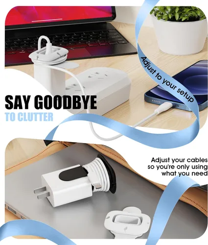 Vista 6 de Organizador de cargador plegable, enrollador de cable de carga, compatible con cargador de iPhone 16/15/14/13/12/11, bloque de cargador USB C