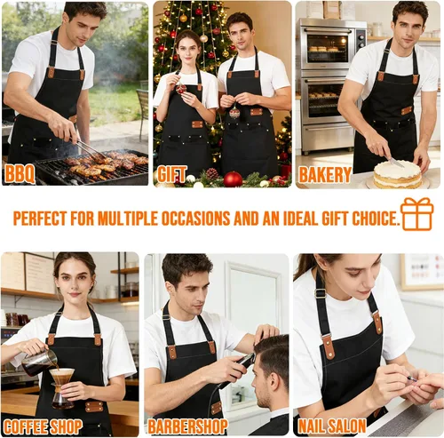 Vista 7 de BeautyWill Delantal personalizado personalizado para hombres y mujeres, delantales de cocina personalizados con bolsillos, nombre, texto, logotipo