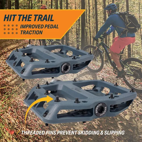 Vista 2 de Bikeroo Black Light Up Mountain Bike Pedals for Night Morning, MTB Platform w/Grip Pins, All Metal Construction, 9/16" Spindle