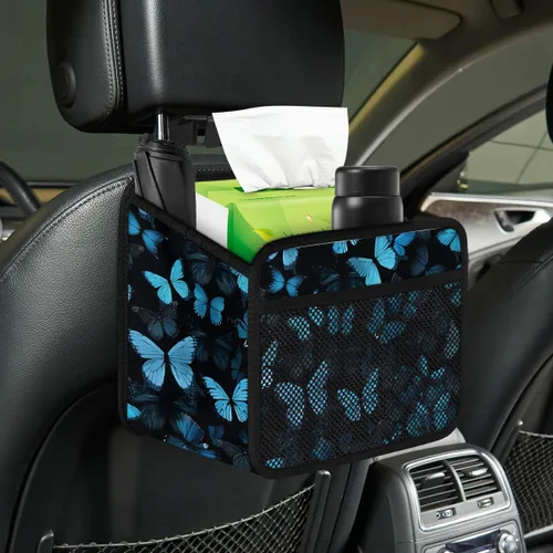 Vista 3 de Organizador de asiento trasero de automóvil, de piel sintética, organizador colgante con bolsillos, a prueba de fugas, bolsa de basura colgante