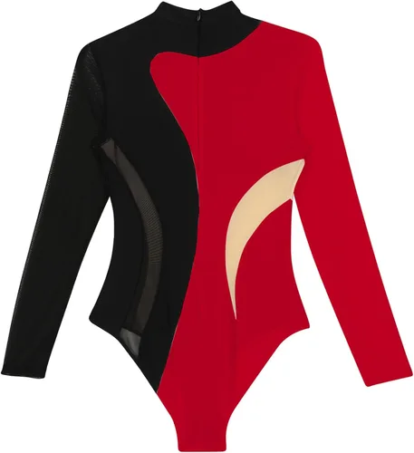 Vista 4 de Leotardo de manga larga para mujer, con diamantes de imitación, para gimnasia, ballet, danza, patinaje