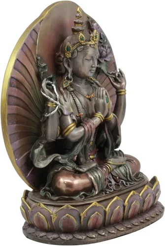 Vista 3 de Regalos y decoración Ebros Gran Avalokiteśvara Bodhisattva Avalokiteshvara en oración Estatua de meditación Budismo tibetano Escultura de compasión