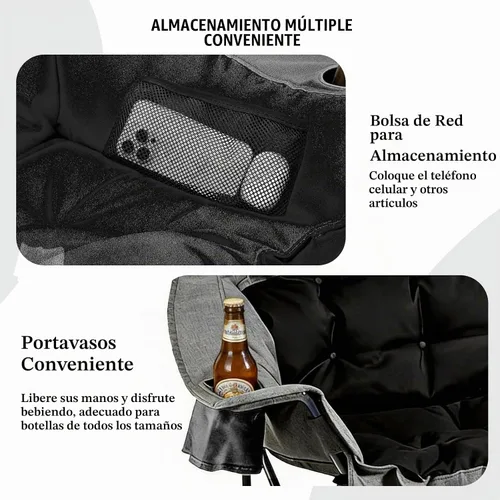 Vista 5 de QUYUAN Silla de campamento de doble plaza, silla acolchada para 2 personas, sillas de campamento plegables de gran tamaño, sofá de campamento