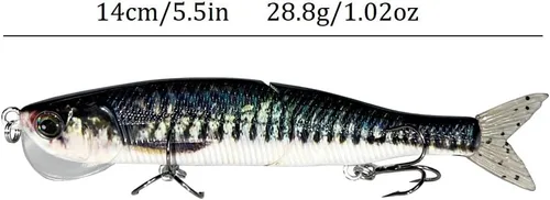 Vista 4 de Topwater - Señuelo de pesca artificial Bionic Wobbler, 5.5 pulgadas/1.02 onzas, simulación de hundimiento lento, cebo duro multiarticulado