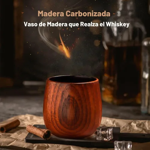 Vista 8 de Vasos de Whisky de Madera Carbonizada – Vasos de Bourbon de 6 oz para Hombres con Interior Quemado – Copas de Cóctel Old Fashioned – Regalos