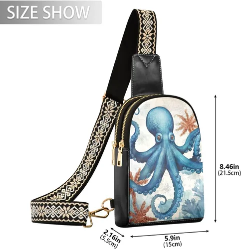 Vista 2 de Sling Backpack Octopus Vintage Sling Bag for Women Crossbody Shoulder Bag Leather Fanny Pack Chest Bag for Travel Hiking 202A1790