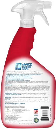 Vista 8 de OUT! PetCare - Spray removedor de olores y manchas para mascotas, limpiador de alfombras y pisos, desodorante para perros y gatos, fabricado