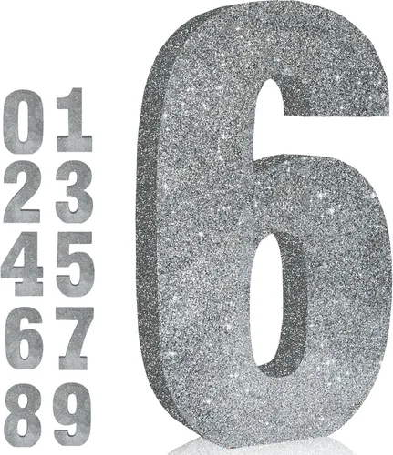 Vista 17 de TONIFUL Centro de mesa de madera número 0 con purpurina azul de 7.8 pulgadas, decoración de fiesta de cumpleaños azul, dígito 0 para cumpleaños
