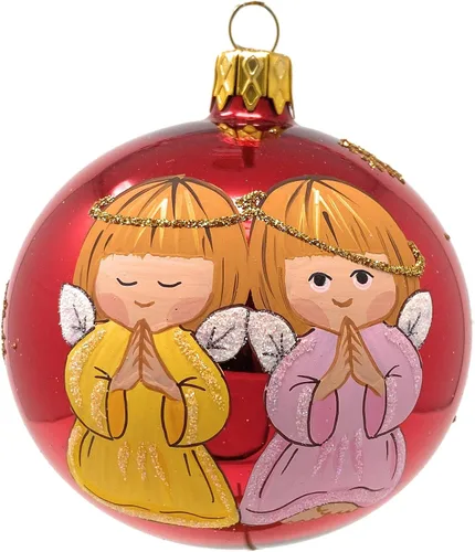 Vista 9 de Adorno de Navidad, dos ángeles orantes, bola de vidrio soplado de 3 pulgadas (3.150 in) (ángeles rezantes, oro - ángeles blancos)