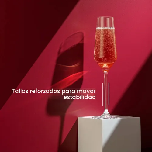 Vista 5 de JoyJolt Juego de 4 copas de champán de la colección Layla, de 6.7 onzas, elegantes copas de champán con tallo de cristal para Prosecco, vino