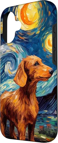 Vista 2 de Carcasa para iPhone 16 Dachshund Dog Starry Night Van Gogh Dachshund