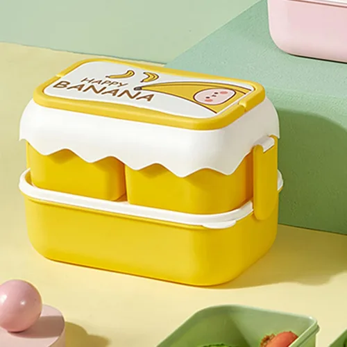 Vista 2 de TOPINCN Caja de almuerzo para microondas de dibujos animados linda con compartimentos independientes - contenedor de plástico apilable Amarillo