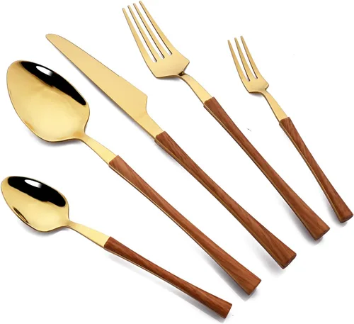 Vista 10 de JASHII Juego de cubiertos de acero inoxidable con textura de mármol, 24 piezas, tenedor de cuchillo, cuchara de té, cubiertos plateados para 6