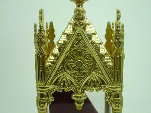 Vista 4 de X16 Cristiano Católico Sacerdote Monstrance Relicario Estilo de Iglesia con Cruz y Martillo Circular Base Base Latón