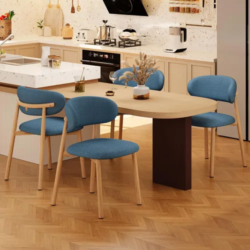 Vista 19 de Juego de 2 sillas de comedor para cocina, tapizadas, modernas, de cuero, original/beige