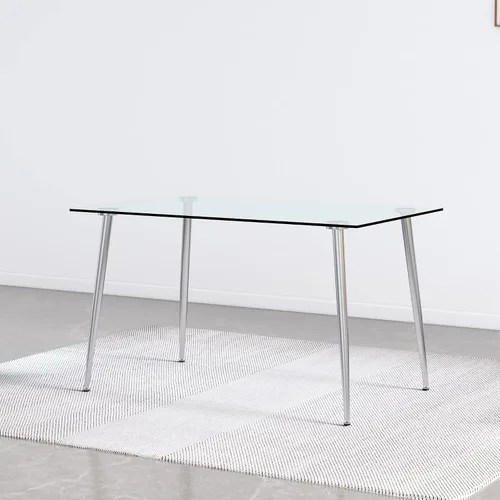 Vista 7 de Mesa de comedor rectangular moderna y minimalista de cristal para 4 y 6 personas con mesa de vidrio templado de 0.31 pulgadas y patas de metal
