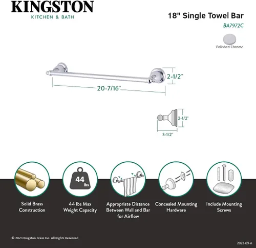 Vista 4 de Kingston Brass BA7972C - Toallero vintage inglés, 18 pulgadas, cromo pulido