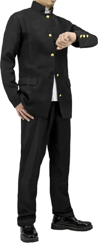 Vista 4 de Disfraz de cosplay japonés uniforme escolar para hombres conjuntos de ropa de adultos chaqueta y pantalones negro pequeño-grande