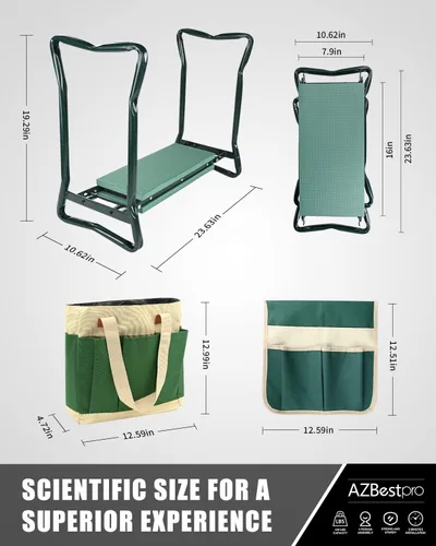 Vista 2 de AZBESTPRO Taburete de jardín y rodillera, banco de jardinería plegable con bolsa de herramientas, EVA y guantes de jardín, rodillero de jardín