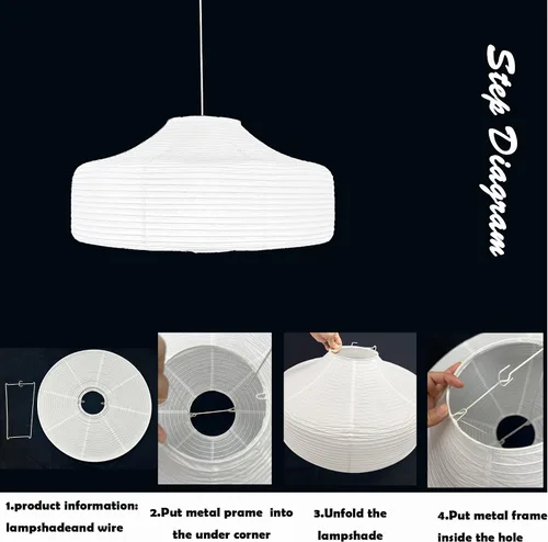 Vista 7 de Faroles de papel de techo grandes blancos (19.7 in, 19.69 pulgadas), lámparas de luces de papel de arroz, lámparas colgantes vintage