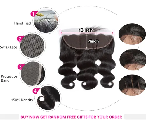 Vista 4 de Extensiones de cabello brasileño ondulado con frontal (22 24 26 28+20 frontal) 13 × 4 cierre frontal de encaje de oreja a oreja con 4 paquetes