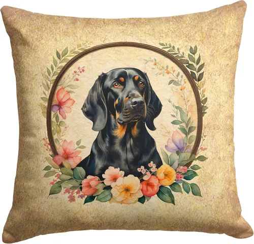 Vista 238 de Caroline's Treasures DAC2072PW1414 Affenpinscher and Flowers - Almohada decorativa de tela, lavable a máquina, para interiores y exteriores