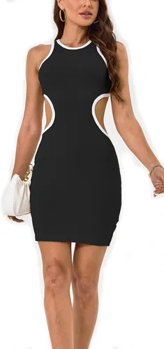 Vista 2 de Vestido ajustado sexy para mujer, cintura recortada, espalda abierta, longitud hasta el tobillo, acanalado, fiesta, club, mini vestidos midi