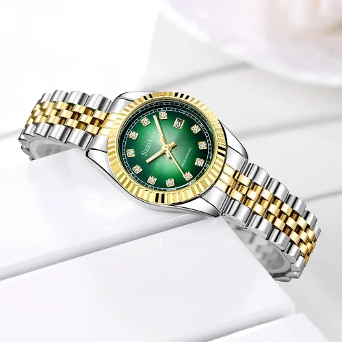 Vista 5 de Reloj clásico para mujer con banda de acero inoxidable sólido, reloj de vestir para mujer, reloj con calendario