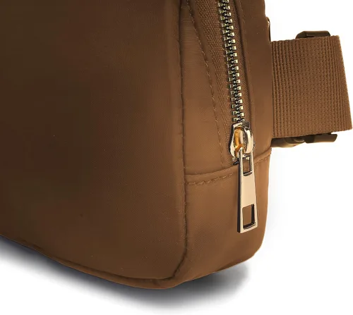 Vista 3 de Riñoneras cruzadas impermeables para niños y mujeres, bolsos de cinturón de moda con correas ajustables, Marrón, Talla única