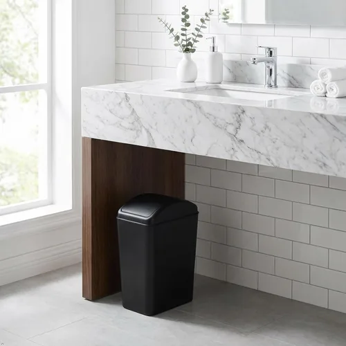 Vista 7 de Cubo de basura pequeño de plástico de 4.2 galones con tapa giratoria, bote de basura para cocina, color negro Small Garbage Bin Removable