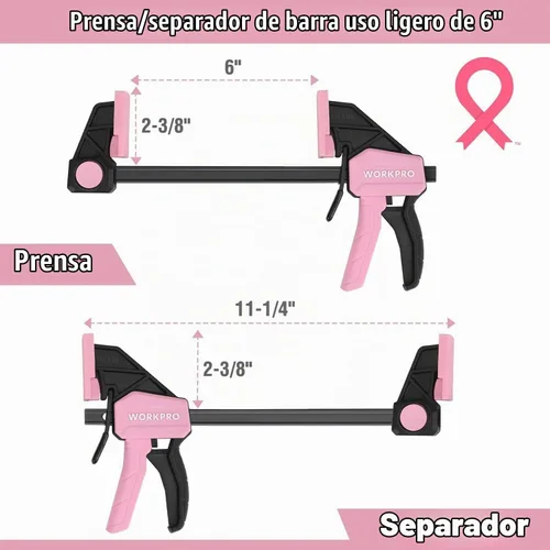 Vista 3 de WORKPRO Abrazaderas de Mini Barra para Carpintería, 6" (2) y 4-1/2" (2), Abrazadera/Separador de Una Mano de 4 Piezas, Abrazadera F de Cambio Rápido