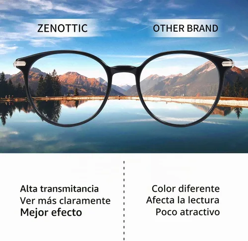 Vista 5 de ZENOTTIC Gafas ópticas redondas con marco transparente, lentes transparentes, lentes sin receta para mujer Negro