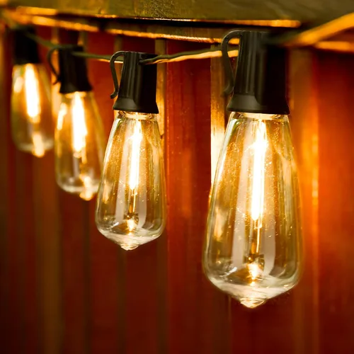 Vista 9 de ST38 - Tira de luces para exteriores, 50 pies, resistente para patio, con 26 bombillas LED regulables de plástico inastillables, ST38 de 0.6 W