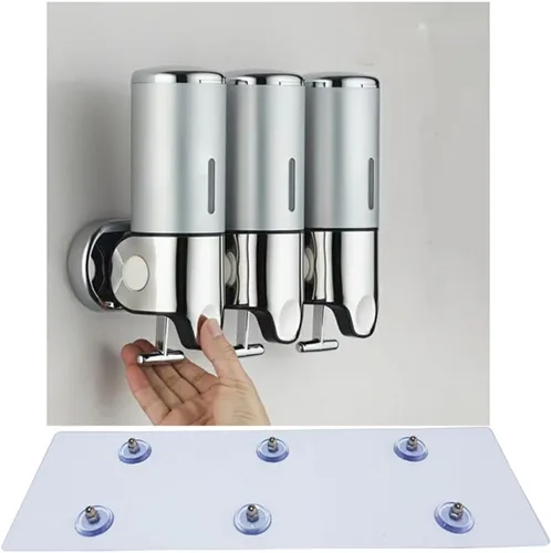 Vista 6 de Dispensador de jabón montado en la pared, dispensador de ducha, cabezal de prensado manual, dispensador de champú líquido y jabón para baño, cocina