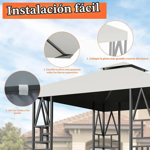 Vista 4 de Toldo de repuesto para cenador de 10 x 10 pies, refugio al aire libre para parte superior más pequeña, cubierta de dosel de doble nivel (beige)