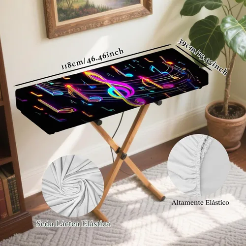 Vista 2 de Nuxovilar Cubierta elástica de 88 teclas para teclado y piano, seda de leche elástica con notas musicales de neón y clave de agudos para teclados