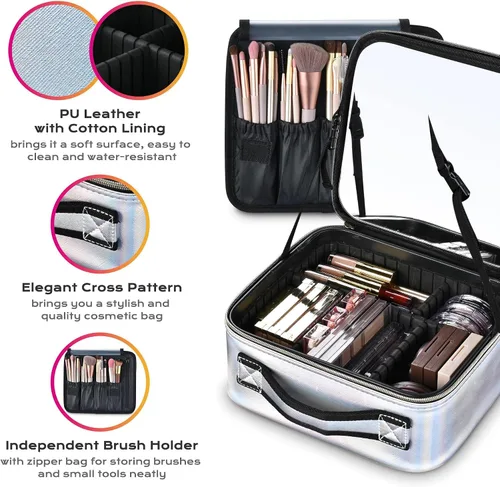 Vista 6 de BYOOTIQUE Bolsa de maquillaje de viaje para maquillaje, estuche de almacenamiento de cosméticos de 10 pulgadas, caja de almacenamiento portátil