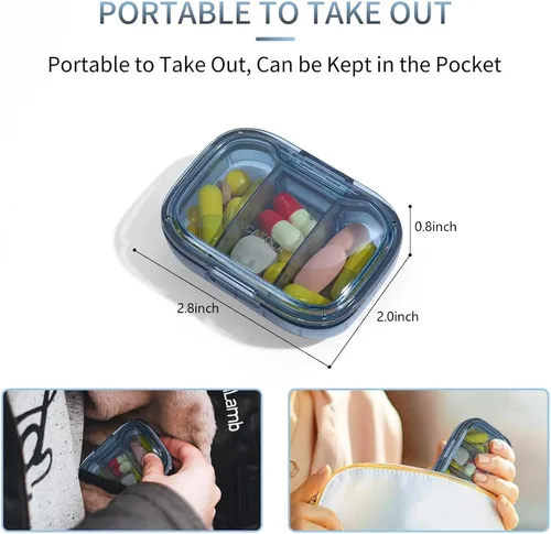 Vista 2 de Pastillero de 3 compartimentos, caja a prueba de humedad, organizador de pastillas para viajes, pastillero portátil diario para medicinas