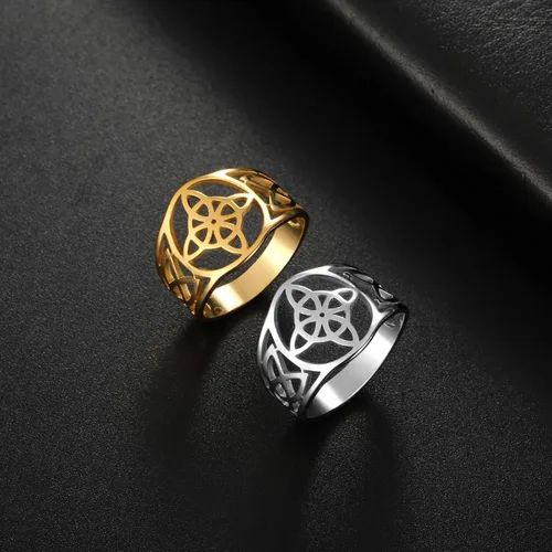 Vista 25 de UNIFT Anillo de nudo de bruja para mujer, acero inoxidable, celta, cuaternario, Wicca, estilo geométrico, anillo de nudo de brujería, amuleto