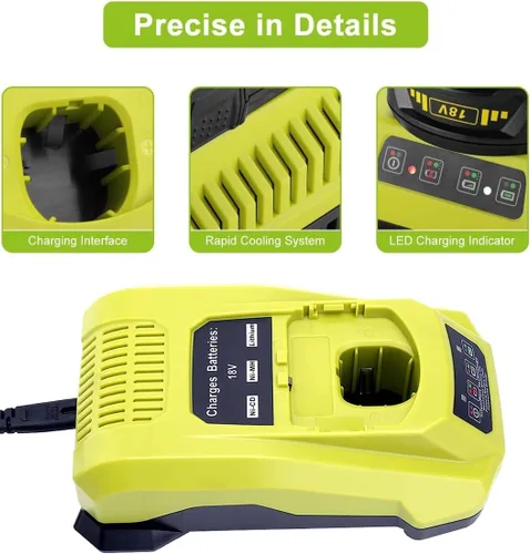 Vista 5 de Cargador rápido de química dual P117 Reemplazo para Ryobi 12V-18V Litio NiCad NiMh Batería Ryobi 18-Voltios One+ P102 P108 P189 P197 P103 P105 P107