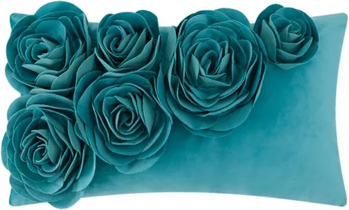 Vista 18 de JWH Funda de almohada decorativa de flores 3D, hecha a mano, funda de almohada floral de terciopelo suave, cojín lumbar para cama, sala de estar