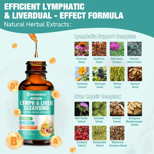 Vista 2 de Gotas de drenaje linfático liposomal – Suplemento de limpieza linfática y hepática de 2.0 fl oz, mezcla de hierbas naturales y multivitamínico