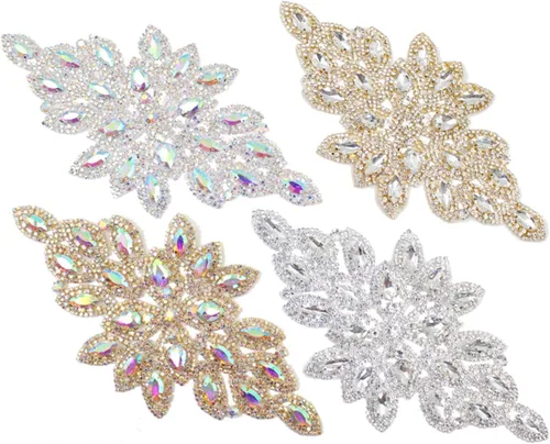 Vista 9 de PEARLY JUN Parches de apliques de cristal con diamantes de imitación para bricolaje, con cuentas, ropa de costura para cinturón de boda, vestidos