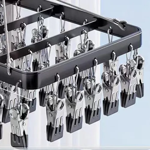 Vista 6 de Percha para pantalones de secado de ropa, perchas de metal con 36 clips, resistente al viento, colgador de ropa interior, clip plegable para jeans