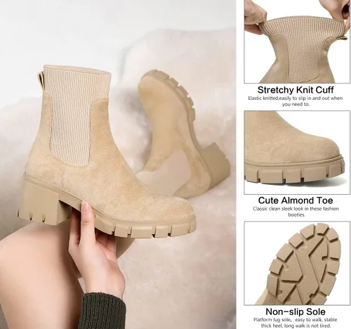 Vista 5 de GOUPSKY Botines Chelsea para mujer, suela de lengüeta, cómodos, sin cordones, elásticos